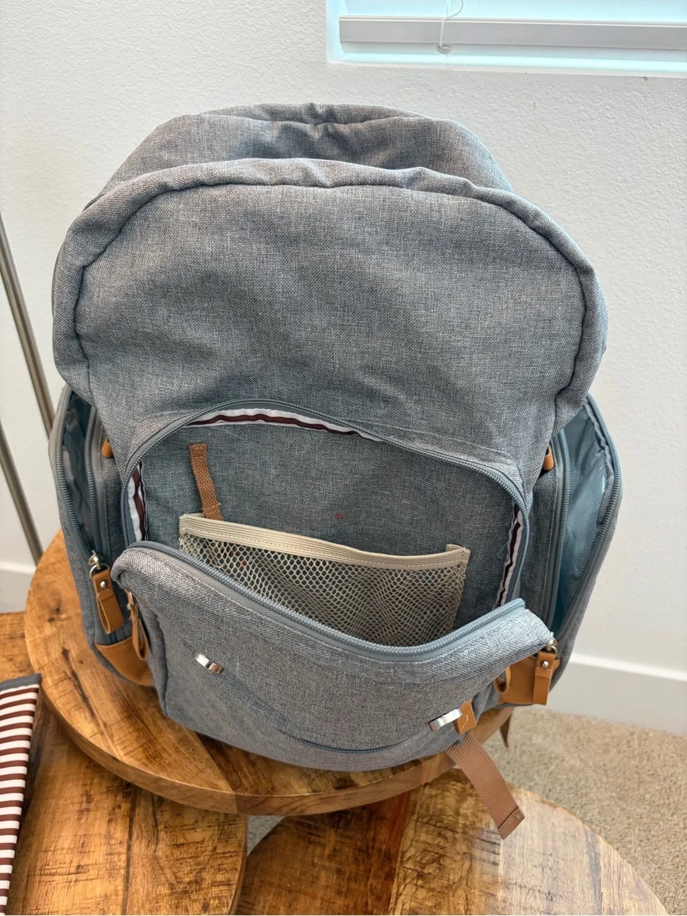 Parker Baby Co. Grey Diaper Backpack with Tan Accents